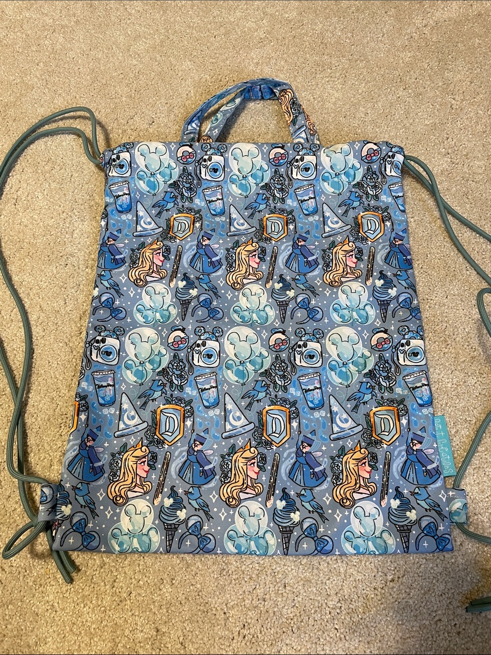 Disney Get it Creations Drawstring Tote Backpack Park Blues Mickey Balloon
